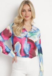 Niebiesko-Różowa Koszula w Abstrakcyjny Wzór Tie-Dye Ivarte. Niebieskie koszule damskie Born2be, l, bez wzorów, bez kołnierzyka, bez ramiączek. Za 129.99 zł.