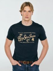 Koszulka męska z nadrukiem z linii Authentic granatowa Eller 403. Niebieskie t-shirty męskie BIG STAR, l, bez wzorów, z bawełny, bez kołnierzyka, bez ramiączek. Za 99.99 zł.