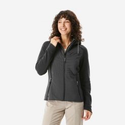 Bluza turystyczna damska Quechua NH500 Hybrid. Czarne bluzy damskie QUECHUA, m, bez wzorów, z tkaniny, sportowe, bez ramiączek, bez kaptura. Za 169.99 zł.