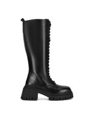 Badura Kozaki IRINA-01W2-001 Czarny. Czarne kozaki damskie Badura, bez wzorów, ze skóry, bez obcasa, na słupku, bez zapięcia. Za 549.99 zł.