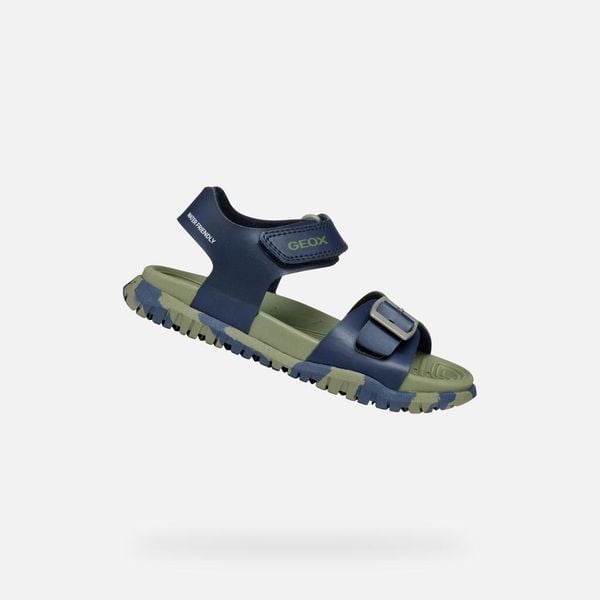 Sandały GEOX SANDAL FUSBETTO BO Zielony. Niebieskie sandały damskie Geox, bez wzorów, z materiału, klasyczne, bez zapięcia. Za 217.00 zł.