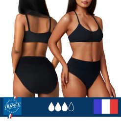Dół menstruacyjnego stroju kąpielowego nastolatki wysoki stan duża chłonność. Czarne stroje kąpielowe damskie PLIM UNDERWEAR, bez wzorów. Za 169.99 zł.