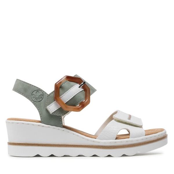 Sandały Rieker. Białe sandały damskie Rieker, bez wzorów, bez obcasa, na koturnie, bez zapięcia. Za 259.99 zł.