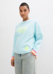 Bawełniana bluza oversize z kolorowym ściągaczem i mankietami. Niebieskie bluzy damskie bonprix, bez wzorów, z bawełny, bez ramiączek, bez kaptura. Za 129.99 zł.