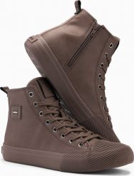 Ombre Wysokie męskie buty trampki z ozdobnym noskiem brązowy V4 OM-FOTH-0157 41. Brązowe trampki męskie Ombre, bez wzorów, bez zapięcia. Za 169.99 zł.