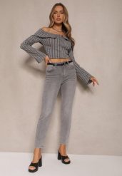 Szare Jeansy Dopasowane z Bawełny Sorika. Szare jeansy damskie Renee, bez wzorów, z bawełny, eleganckie. Za 109.99 zł.