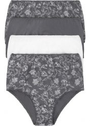 Figi z wysoką talią z bawełną (zestaw 4 par). Szare majtki damskie bonprix, z bawełny. Za 67.99 zł.