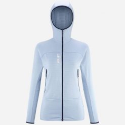 Bluza turystyczna damska Millet Fusion Grid Hoodie active fit Polartec PowerGrid. Niebieskie bluzy damskie Millet, s, bez wzorów, z tkaniny, sportowe, bez ramiączek, z kapturem. Za 459.00 zł.