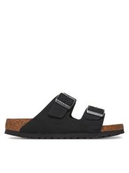 Birkenstock Klapki Arizona SFB 1019035 Czarny. Czarne klapki damskie Birkenstock, bez wzorów, z nubiku, bez obcasa, bez zapięcia. Za 399.99 zł.