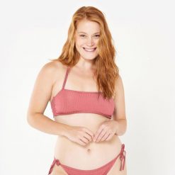 Góra kostiumu kąpielowego surfingowego damska Olaian Laura Folk. Czerwone bikini OLAIAN, bez wzorów, z elastanu. Za 59.99 zł.