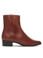 Tommy Hilfiger Botki FW0FW08980 Brązowy. Brązowe botki damskie Tommy Hilfiger, bez wzorów, ze skóry, bez obcasa, na płaskiej podeszwie, bez zapięcia. Za 519.99 zł.