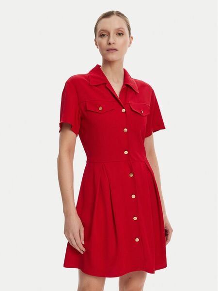 Tommy Hilfiger Sukienka koszulowa WW0WW45819 Czerwony Regular Fit. Czerwone sukienki damskie Tommy Hilfiger, bez wzorów, z wiskozy, bez kołnierzyka, bez ramiączek, koszulowe. Za 459.99 zł.