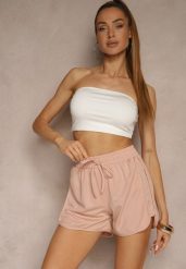 Jasnoróżowe Szorty z Luźnymi Nogawkami i Gumką w Pasie Miloriela. Czerwone szorty damskie Renee, bez wzorów, eleganckie. Za 34.99 zł.