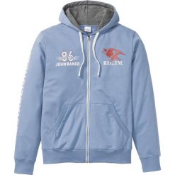Bluza rozpinana z kapturem i specjalnym krojem na wys. brzucha bonprix matowy niebieski. Niebieskie bluzy męskie bonprix, l, bez wzorów, z kapturem. Za 89.99 zł.