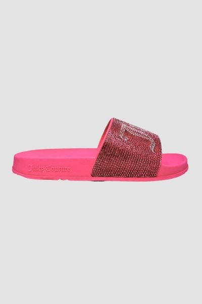 JUICY COUTURE Różowe klapki Donna Diamante Slider, Rozmiar 37. Czerwone klapki damskie Juicy Couture, bez wzorów, bez obcasa, bez zapięcia. W wyprzedaży za 161.99 zł.