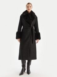 TWINSET Płaszcz zimowy 252TT2040 Czarny Regular Fit. Czarne płaszcze damskie Twinset, na zimę, bez wzorów, bez kołnierzyka, bez kaptura. Za 1,629.00 zł.