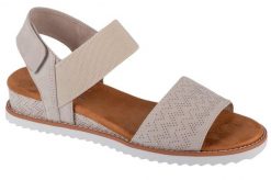 Sandały damskie, Desert Kiss. Brązowe sandały damskie Skechers, bez wzorów, z materiału, bez obcasa, bez zapięcia. Za 199.99 zł.