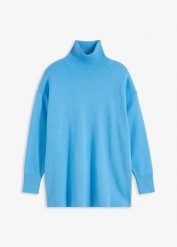Sweter z prążkowanej czystej bawełny. Niebieskie swetry nierozpinane damskie bonprix, bez wzorów, z bawełny, bez kołnierzyka, bez ramiączek. Za 149.99 zł.