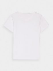 4F T-shirt slim z nadrukiem damski - biały S. Białe t-shirty damskie 4F, s, bez wzorów, z bawełny, klasyczne, bez kołnierzyka, bez ramiączek. Za 59.99 zł.