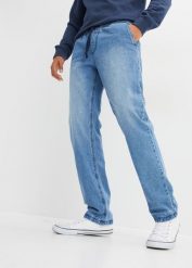 Dżinsy termiczne Regular Fit Straight, z gumką w talii i na podszewce z flaneli. Niebieskie jeansy męskie bonprix, z jeansu. Za 169.99 zł.