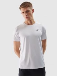 4F Koszulka treningowa regular z materiału z recyklingu męska - biała XXL. Białe t-shirty męskie 4F, m, bez wzorów, z dzianiny, bez kołnierzyka, bez ramiączek. W wyprzedaży za 39.99 zł.