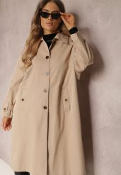 Beżowy Płaszcz Trencz Oversize Flilia. Brązowe płaszcze damskie Renee, m, bez wzorów, bez kołnierzyka, bez kaptura. Za 219.99 zł.