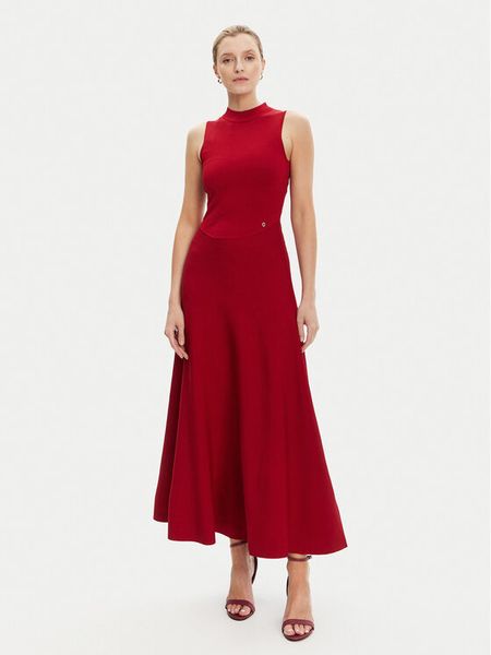 Guess Sukienka dzianinowa W5YK0S Z0241 Bordowy Regular Fit. Czerwone sukienki damskie Guess, s, z aplikacjami, z dzianiny, bez kołnierzyka, bez ramiączek. Za 556.50 zł.