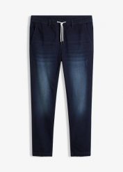Joggery jeansowe z gumką w talii, regular fit, straight. Niebieskie jeansy męskie bonprix, z jeansu. Za 127.99 zł.
