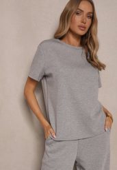 Szary T-shirt z Wiskozą i Cyrkoniami Erritia. Szare t-shirty damskie Renee, l, bez wzorów, z jeansu, biznesowe, bez kołnierzyka, bez ramiączek. Za 69.99 zł.