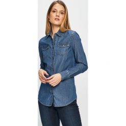 Trussardi Jeans - Koszula. Niebieskie koszule damskie TRUSSARDI JEANS, bez wzorów, z bawełny, casualowe, bez kołnierzyka, bez ramiączek. W wyprzedaży za 269.90 zł.