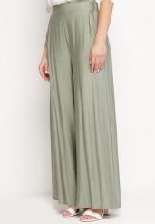 Zielone Szerokie Spodnie z Elastyczną Gumką w Pasie i Kieszeniami Atealis. Zielone spodnie materiałowe damskie Born2be, bez wzorów, z jeansu, eleganckie. Za 64.99 zł.
