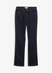 Dżinsy z prostymi nogawkami, high waist. Niebieskie jeansy damskie bonprix, bez wzorów, z jeansu, z podwyższonym stanem. Za 117.99 zł.