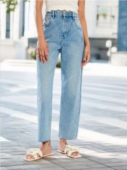 Jeansy straight high waist - niebieski. Niebieskie jeansy damskie Sinsay, bez wzorów, z bawełny, z podwyższonym stanem. Za 69.99 zł.