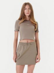 Guess T-Shirt V5YP08 K8RT2 Khaki Slim Fit. Brązowe t-shirty damskie Guess, xl, z aplikacjami, z wiskozy, bez kołnierzyka, bez ramiączek. Za 119.99 zł.