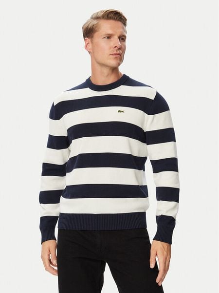 Lacoste Sweter AH0608 Granatowy Regular Fit. Niebieskie swetry męskie Lacoste, m, bez wzorów, z bawełny, bez kołnierzyka, bez ramiączek. Za 679.99 zł.