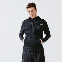 Bluza do biegania męska Kalenji Utility. Czarne bluzy męskie KALENJI, l, bez wzorów, z bawełny, sportowe, bez ramiączek, bez kaptura. Za 169.99 zł.