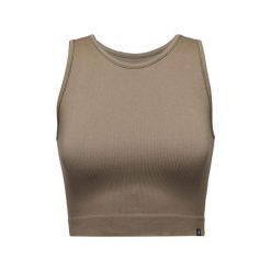 Bezszwowy, prążkowany top damski Black Diamond. Brązowe topy damskie Black Diamond, bez wzorów, prążkowane, sportowe, bez kołnierzyka, bez ramiączek. Za 241.50 zł.