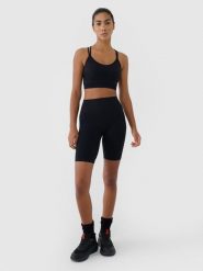 4F Legginsy kolarki bezszwowe treningowe damskie - czarne XS/S. Czarne legginsy sportowe damskie 4F, l, bez wzorów, z dzianiny, z podwyższonym stanem, krótkie, na fitness i siłownię. W wyprzedaży za 89.99 zł.