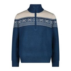 Sweter dzianinowy z zippem CMP Wooltech. Niebieskie swetry męskie CMP, na zimę, m, bez wzorów, z dzianiny, sportowe, bez kołnierzyka, bez ramiączek. Za 342.50 zł.