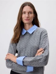 Sweter z koszulowymi elementami - szary. Szare swetry nierozpinane damskie Reserved, l, bez wzorów, z dzianiny, bez kołnierzyka, bez ramiączek. W wyprzedaży za 79.99 zł.
