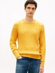 Tommy Hilfiger sweter Mężczyźni drobna dzianina żółty, XXL. Żółte swetry męskie Tommy Hilfiger, m, bez wzorów, z bawełny, bez kołnierzyka, bez ramiączek. Za 379.95 zł.
