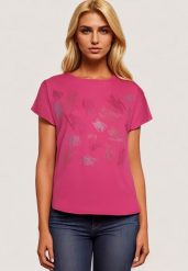 Ciemnoróżowy Klasyczny Bawełniany T-shirt Ozdobiony Cyrkoniami Christara. Czerwone t-shirty damskie Born2be, xl, bez wzorów, z bawełny, biznesowe, bez kołnierzyka, bez ramiączek. Za 19.99 zł.