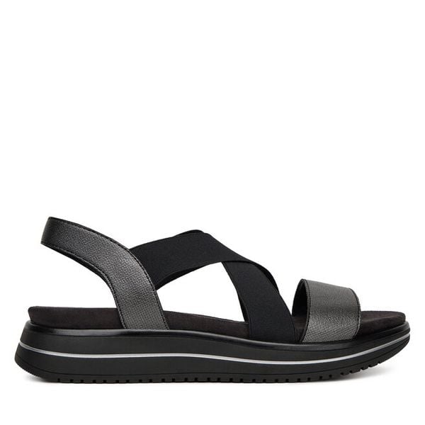 Sandały Remonte. Czarne sandały damskie Remonte, bez wzorów, bez obcasa, na płaskiej podeszwie, bez zapięcia. Za 339.99 zł.