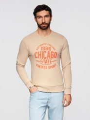 Bluza męska nierozpinana z nadrukiem collegowym - piaskowa V1 - Rozmiar: L. Bluzy męskie Ombre Clothing, l, bez wzorów, z bawełny, bez ramiączek, bez kaptura. W wyprzedaży za 49.99 zł.