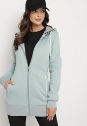 Jasnoniebieska Bluza z Kapturem o Dłuższym Fasonie Lindira. Zielone bluzy damskie Born2be, s, bez wzorów, z dzianiny, bez ramiączek, z kapturem. Za 54.99 zł.