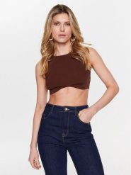 Patrizia Pepe Top 8K0110/K082-B754 Brązowy Slim Fit. Brązowe topy damskie Patrizia Pepe, bez wzorów, z wiskozy, bez kołnierzyka, bez ramiączek. Za 669.99 zł.