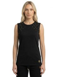 Elegancki damski T-shirt bez rękawów. Białe t-shirty damskie LEONE 1947 APPAREL, m, bez wzorów, eleganckie, bez kołnierzyka, bez ramiączek. Za 126.26 zł.