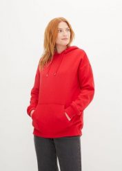 Bluza z kapturem oversize z mieszanki bawełny. Czerwone bluzy damskie bonprix, bez wzorów, z bawełny, bez ramiączek, z kapturem. Za 84.99 zł.
