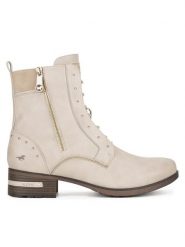 Mustang Trzewiki 1229-522 BIG Biały. Białe botki damskie Mustang, bez wzorów, z materiału, bez obcasa, na słupku, bez zapięcia. Za 259.99 zł.