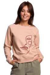 Klasyczna Bluza Dresowa z Nadrukiem - Beżowa. Brązowe bluzy damskie MOE, l, bez wzorów, z bawełny, klasyczne, bez ramiączek, bez kaptura. Za 219.90 zł.
